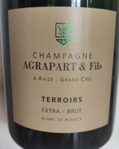 étiquette de bouteille de champagne Blanc de blancs de la marque Agrapart & fils vigneron à Avize Grand cru Côte des Blancs